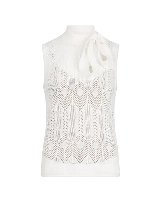 Liu Jo White Openwork Bow-Collar Knit Top