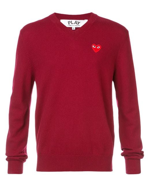 COMME DES GARÇONS PLAY Red V-Neck Sweater for men