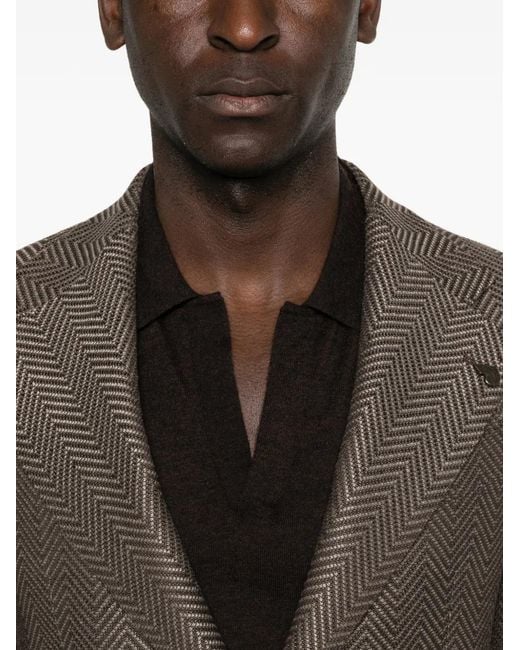 Gabriele Pasini Brown Herringbone Button Blazer for men