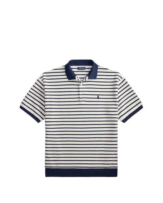 Polo Ralph Lauren Blue Relaxed Fit Striped Textured Polo Shirt for men
