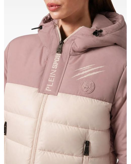 Philipp Plein Pink Scratch Logo-Patch Puffer Jacket