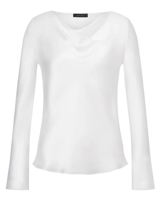 Alberta Ferretti White Silk-Blend Cowl-Neck Top