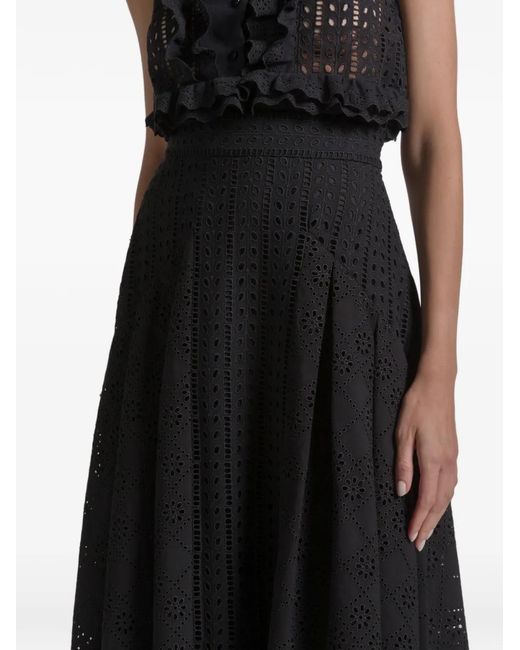 Alberta Ferretti Black Eyelet Midi Skirt
