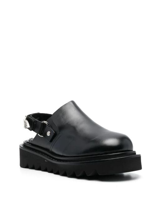 Toga Black Buckled Ankle-Strap Flat Clogs