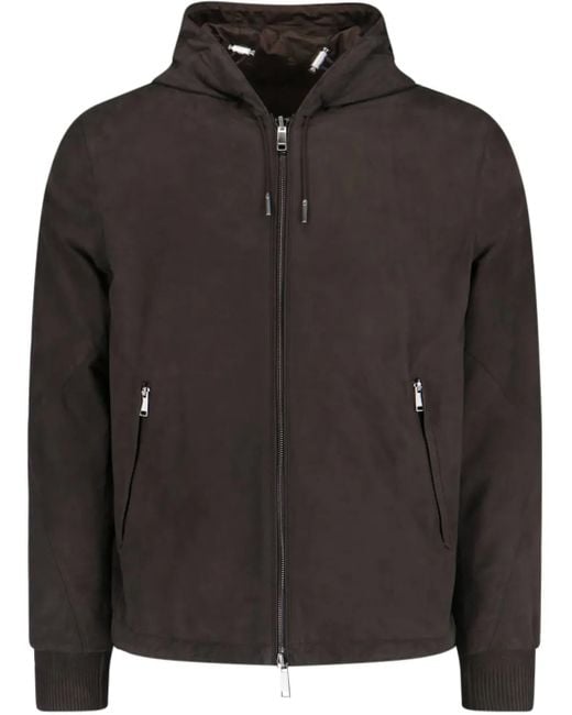 Zegna Black Leather Bomber Jacket for men