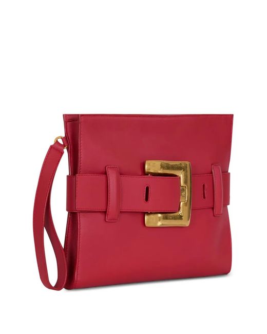 Balmain Red Anthem Smooth Leather Clutch