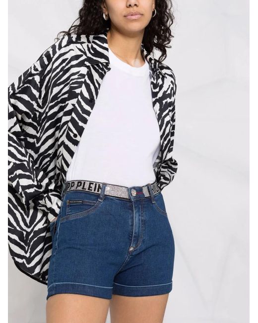 Philipp Plein Blue Logo-Embellished Denim Shorts