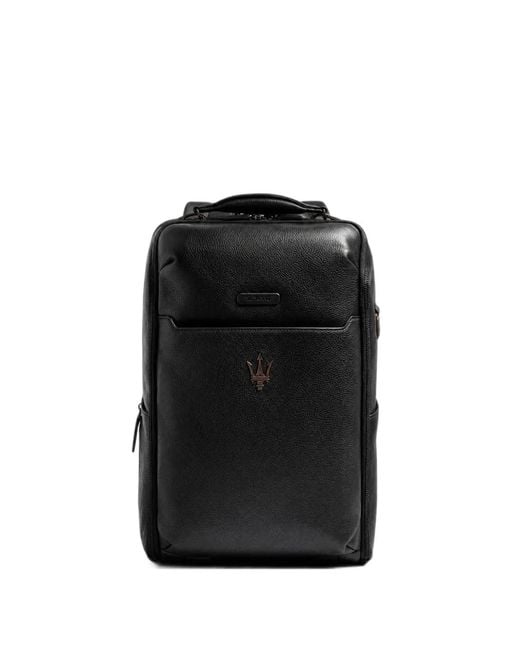 Piquadro Black X Maserati Logo-Plaque Leather Backpack for men