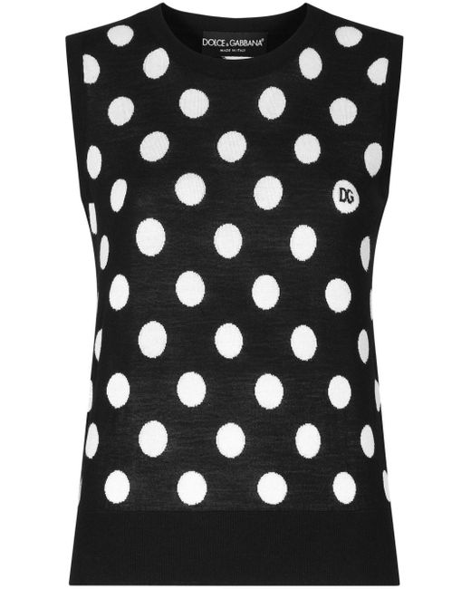 Dolce & Gabbana Black Polka-dot Knitted Vest