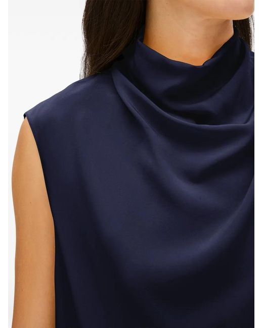 Another Tomorrow Blue Cowl-Neck Draped Top
