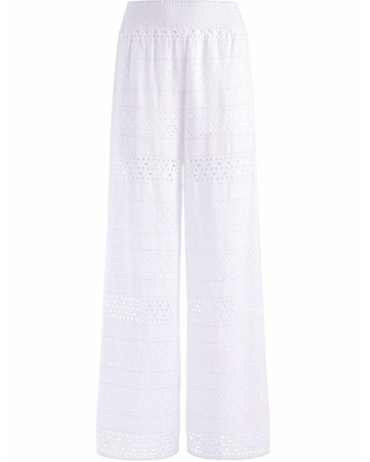 Alice + Olivia Russel Broderie-anglais Wide Leg Trousers in White | Lyst