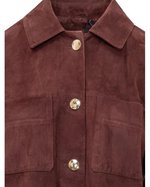 Max Mara Brown Abisso Button-Up Suede Jacket