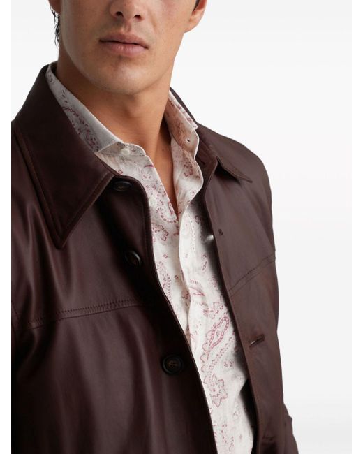 Brunello Cucinelli Brown Button-front Leather Jacket for men