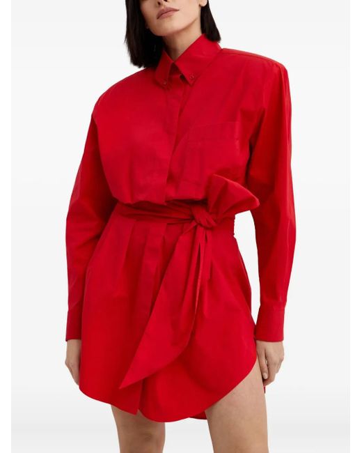 Alexandre Vauthier Red Tie-Waist Button-Shirt Mini Dress