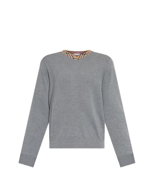 Burberry Gray Knit V-Neck Sweater With Rib-Knit Trims for men