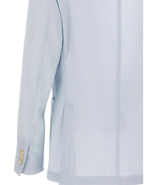 Boglioli Blue Blazer À Carreaux 50 K Et Poches Plaquées for men