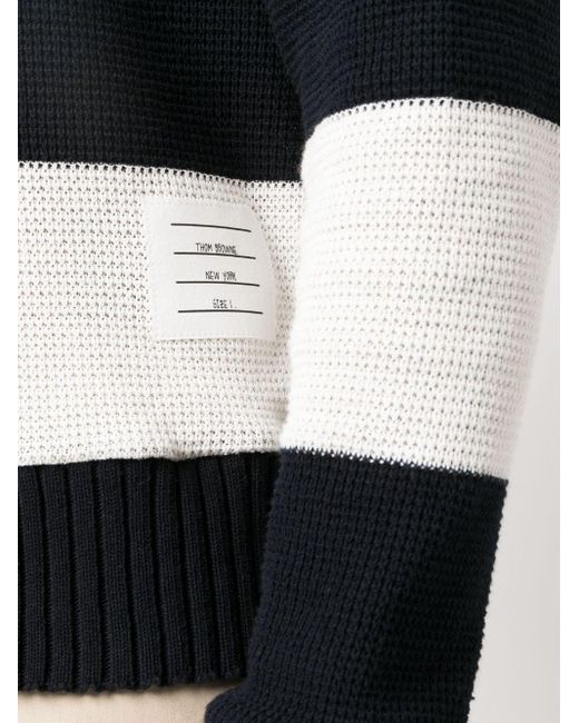 Thom Browne Black Striped Knitted Polo Shirt for men