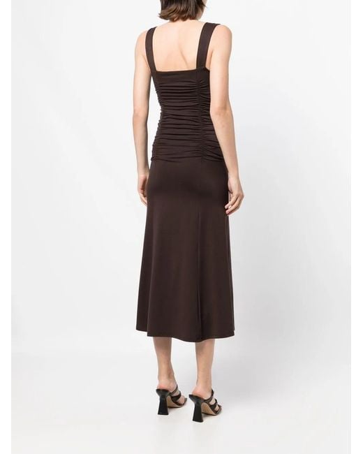 Reformation Brown Suvi Ruched Midi Dress