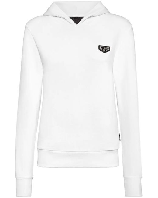 Philipp Plein White Logo Plaque Hoodie