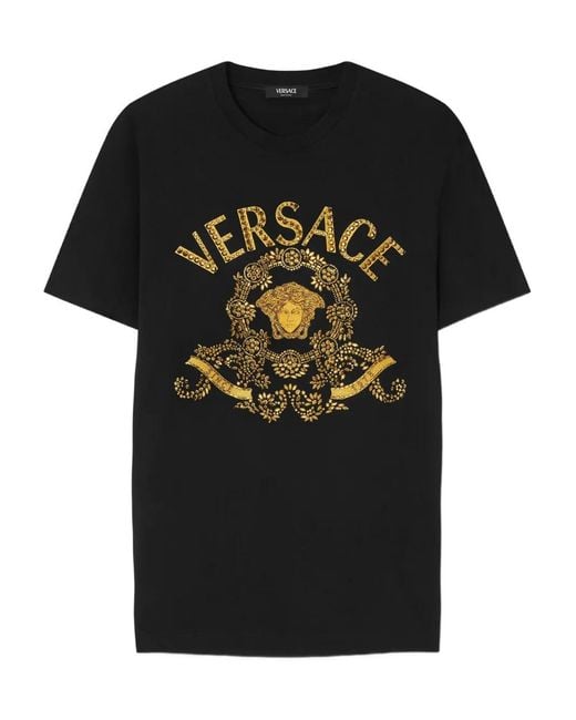 Versace Black Logo-Print Cotton T-Shirt for men