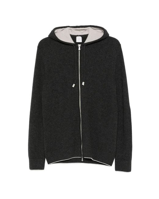 Eleventy Black Ribbed-Knit Zip-Up Hoodie for men
