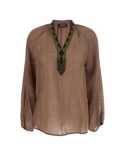 Bazar Deluxe Brown Beaded V-Neck Top