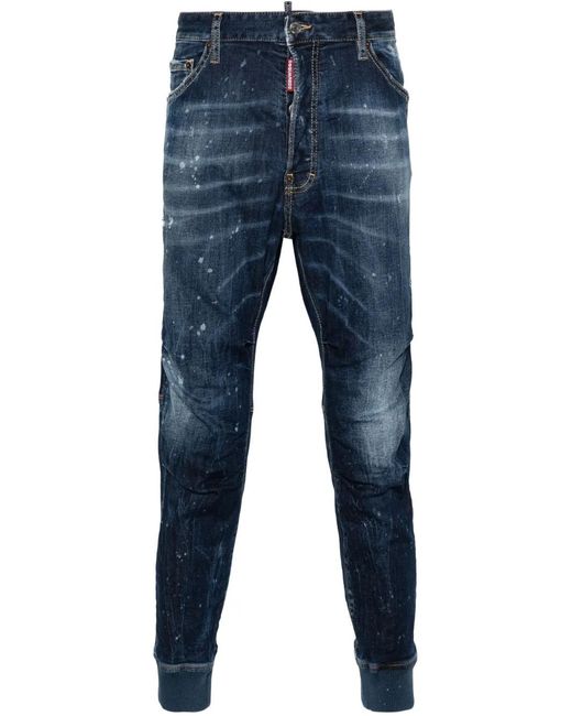 DSquared² Blue Distressed Slim-Fit Track Jeans for men