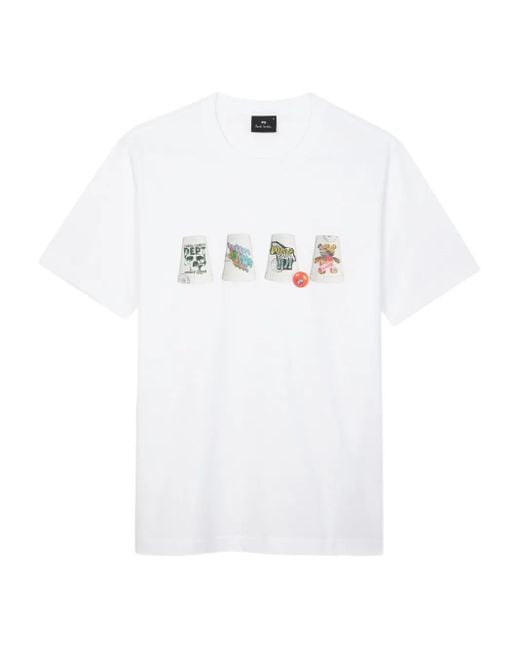 Camiseta con vasos y bola estampados Paul Smith de hombre de color White