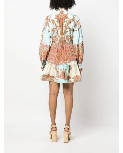 Forte Blue Paisley-Print Long-Sleeve Cotton Dress
