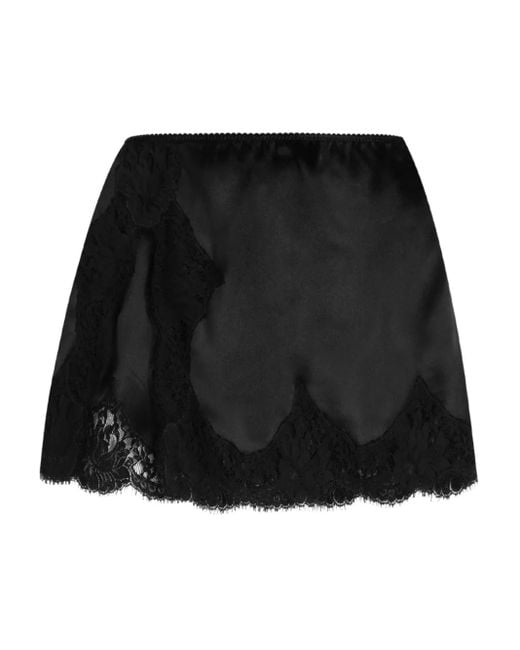 Dolce & Gabbana Black Lace-Trimmed Satin Skirt