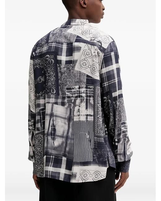 Desigual Blue Patchwork-Print Shirt for men