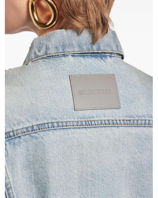 Balenciaga Blue Cropped Distressed Denim Jacket