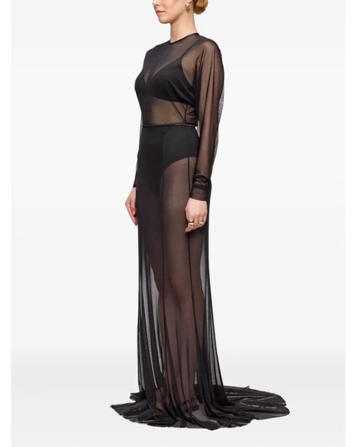 V:PM ATELIER Gray Kosa Long-Sleeve Sheer Maxi Dress
