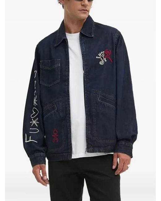 Desigual Blue Logo-Embroidered Denim Jacket for men