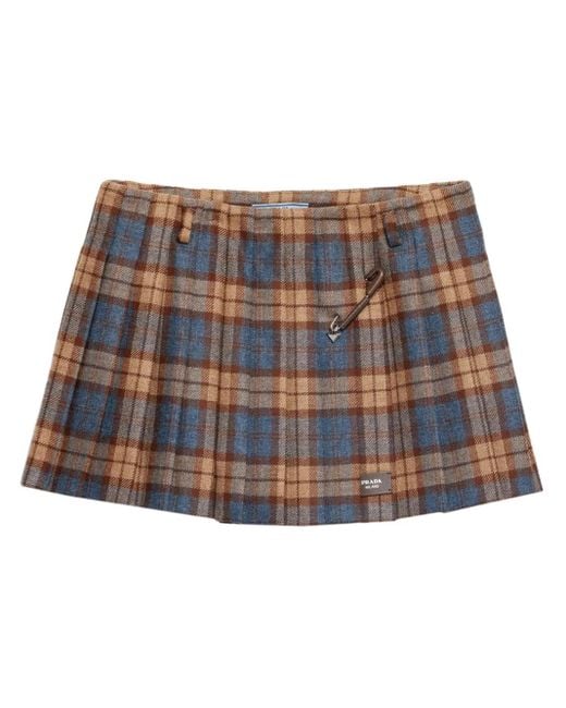Prada Blue Checked Wool Mini Skirt