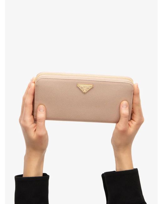 Prada Pink Large Leather Logo Plaque Wallet