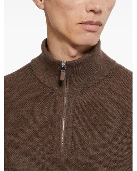Zegna Brown Half-Zip Cashmere Sweater for men