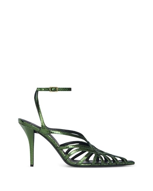 Balmain Green Python-Effect Cage Sandals
