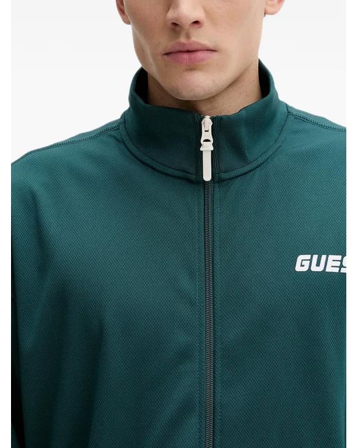 Guess Green Logo-Print Zip-Up Sweatshirt for men