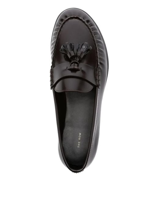 The Row Black Pleated Tassel Leather Loafers