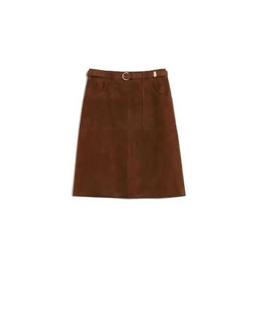 Falda Midi Acampanada Con Cinturón Max Mara de color Brown