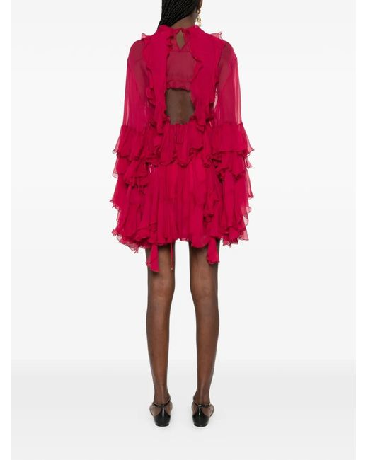 Chloé Red Gestuftes Minikleid mit Rüschen