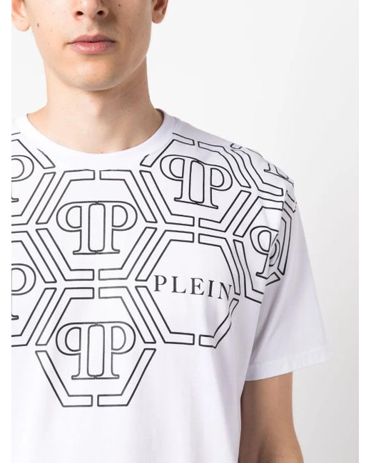 Philipp Plein White Ss Hexagon Round-Neck T-Shirt for men