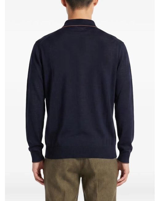 Kiton Blue Long-Sleeve Polo Shirt for men