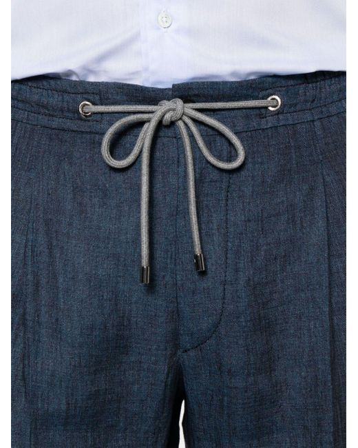 Corneliani Blue Elasticated-waist Linen Trousers for men