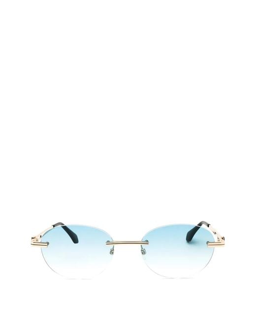 Palm Angels Blue Oval-Frame Rimless Sunglasses