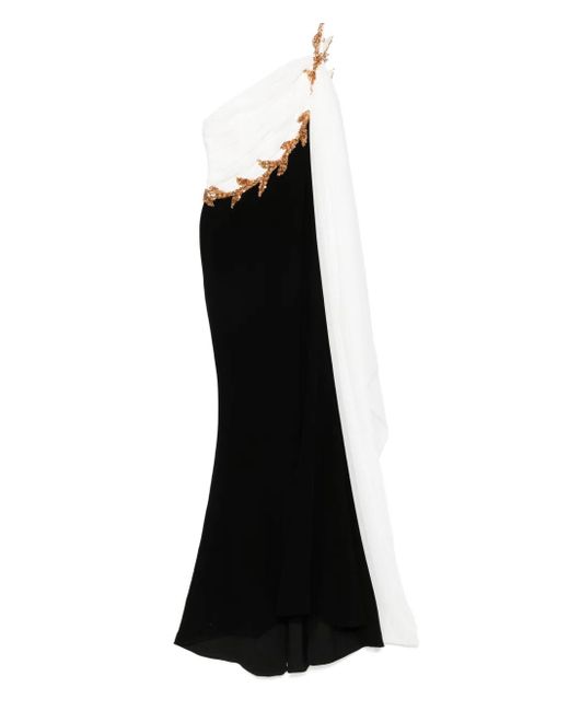Jean Louis Sabaji Black Embellished One-Shoulder Dress