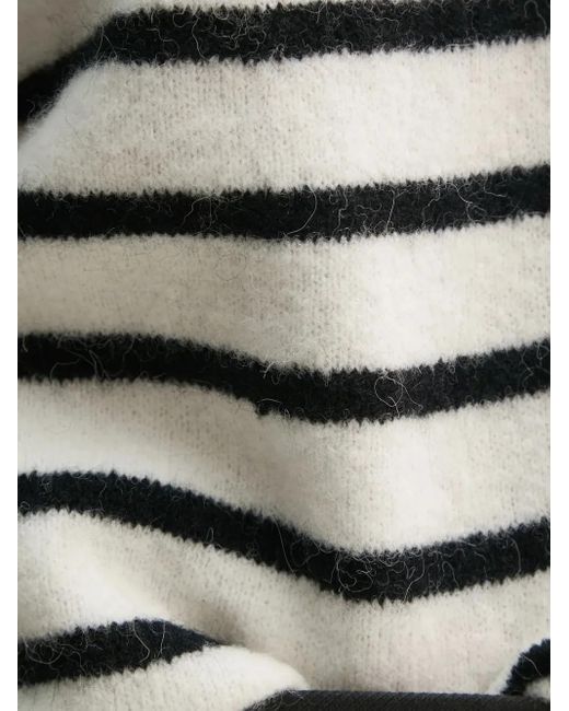 Gestuz White Striped Puff-Sleeve Knit T-Shirt