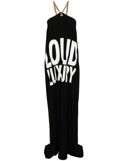 Moschino Black Maxikleid mit Loud Luruxy!-Print