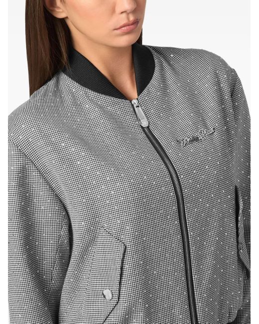 Philipp Plein Gray Cropped Bomber Jacket